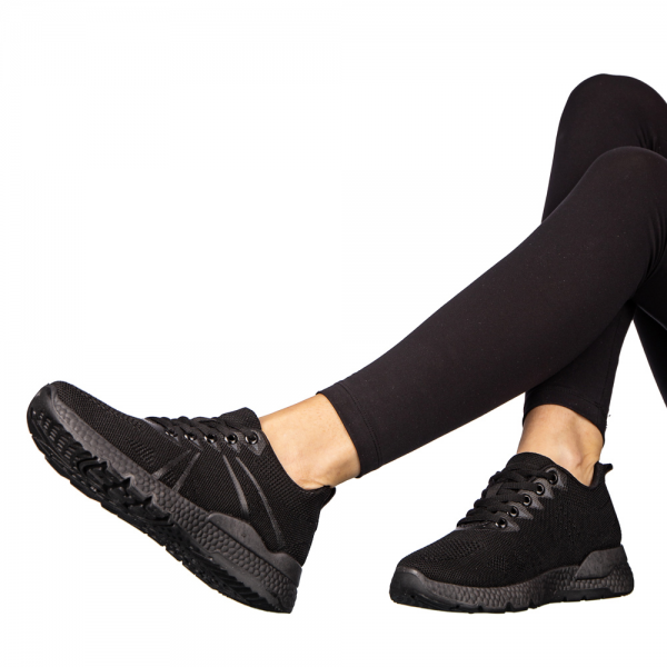 Γυναικεία αθλητικά παπούτσια μαύρα από ύφασμα Bicoz, 5 - Kalapod.gr